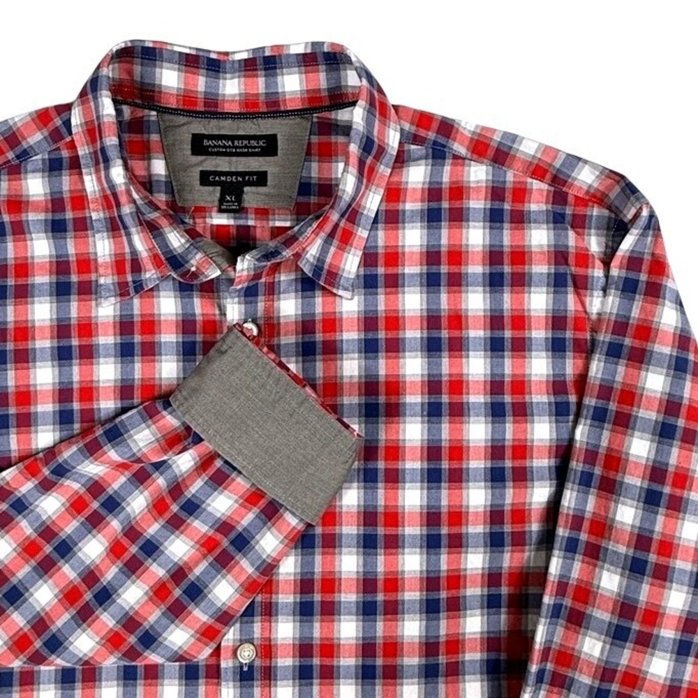 Banana Republic Camden Fit Custom 078 Wash Shirt Red Blue Plaid Mens XL